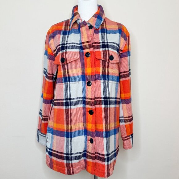 Outerknown Blanket Shirt Jacket Flame Mav Orange Red Plaid Size Small - Picture 14 of 14